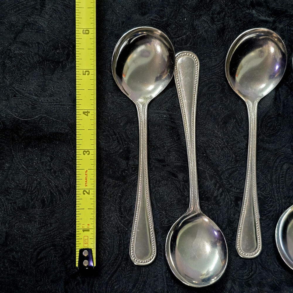 Vintage 30 ABC Kyle Silverplate Soup Spoons Set of 5 Seidenbach's Felt Wrap - Picture 7 of 14